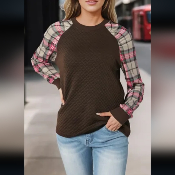 New quilted plaid raglan top - Picture 12 of 13
